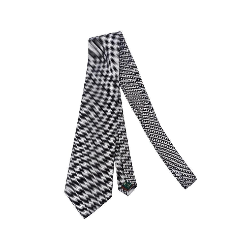 Lauren Ralph Lauren LRL Silk Tie Hand Black White Geometric Pattern 58”x3.75”